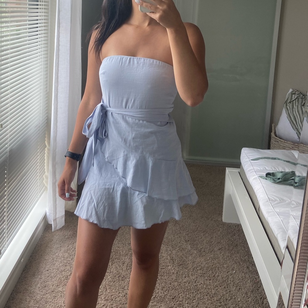 Showpo baby blue strapless dress